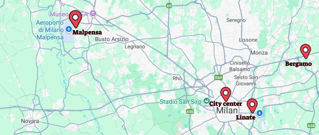 מפת שדות תעופה מילאנו